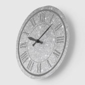 Silver Glitter Roman Numeral Sparkle Girly Grote Klok (Hoek)