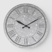 Silver Glitter Roman Numeral Sparkle Girly Grote Klok (Voorkant)
