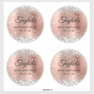 Silver Glitter Roos Gold 6" Cirkels 40e Verjaardag Sticker