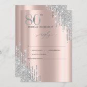 Silver Glitter Roos Gold 80th Birthady RSVP Kaart (Voorkant / Achterkant)