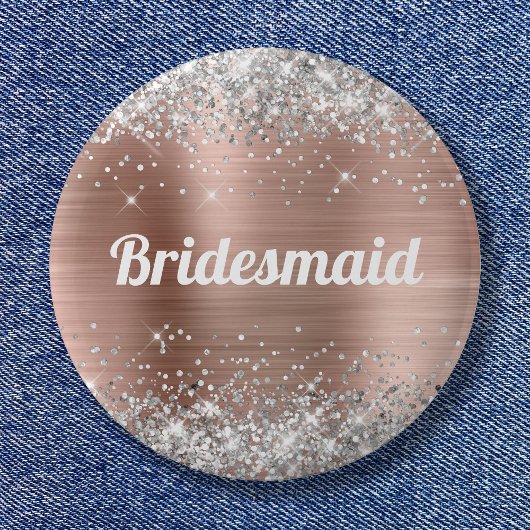 Silver Glitter Roos Gold Foil Bridesmaid Ronde Button 5,7 Cm