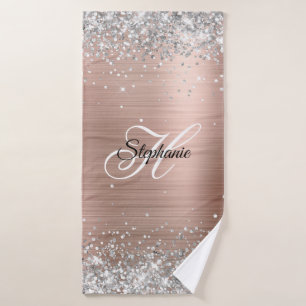 Silver Glitter Roos Gold Foil Fancy Monogram Badhanddoek