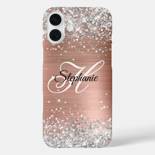 Silver Glitter Roos Gold Foil Fancy Monogram Case-Mate iPhone Case (Achterkant)