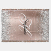 Silver Glitter Roos Gold Foil Fancy Monogram Deken (Voorkant)