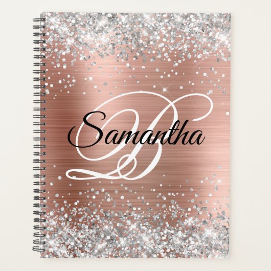 Silver Glitter Roos Gold Foil Fancy Monogram Planner (Voorkant)