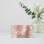 Silver Glitter Roos Gold Foil Fancy Monogrammen Visitekaartje (Staand voorkant)