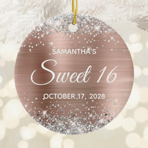 Silver Glitter Roos Gold Foil Sweet 16 Birthday Keramisch Ornament