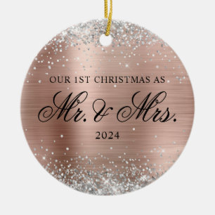 Silver Glitter Roos Gold Folie 1e Kerstfoto Keramisch Ornament