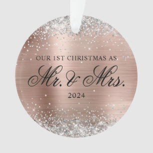 Silver Glitter Roos Gold Folie 1e Kerstfoto Ornament