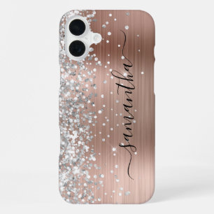 Silver Glitter Roos Gold Metallic Girly Signature iPhone 16 Plus Hoesje