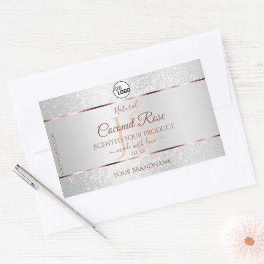 Silver Glitter Roos Gold Product Labels met Logo (Envelop)