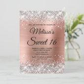 Silver Glitter Roos Gold Sweet 16 Fancy Monogram Kaart (Staand voorkant)