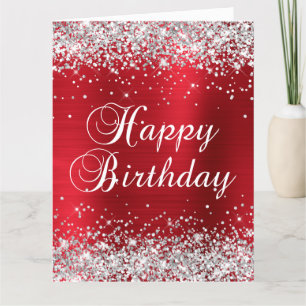 Silver Glitter Roos Red Folie Big Happy Birthday Kaart