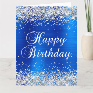 Silver Glitter Royal Blue Big Happy Birthday Kaart