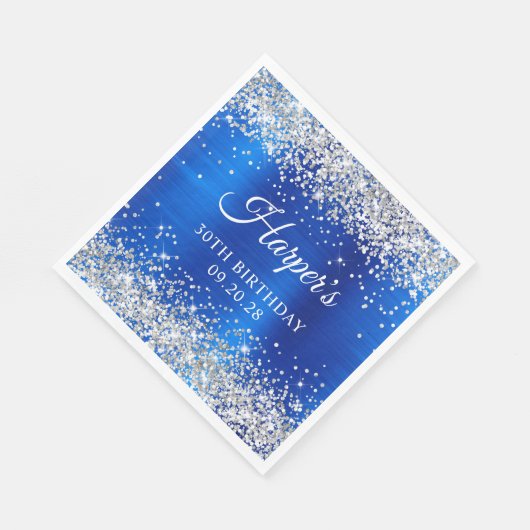 Silver Glitter Royal Blue Folie 30e verjaardag Servet (Hoek)