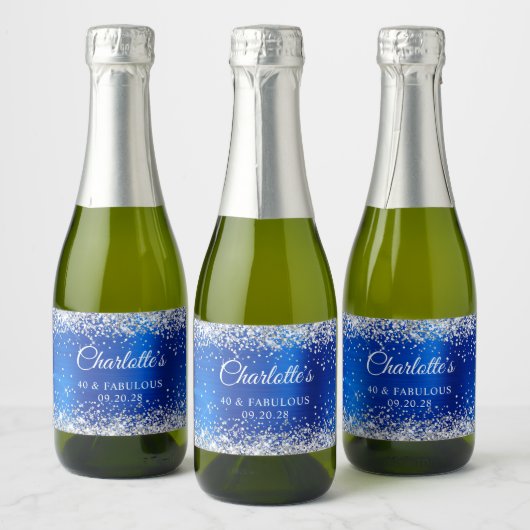 Silver Glitter Royal Blue Folie 40 & Fantastisch Sparkling Wijnetiket (Flessen)
