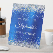 Silver Glitter Royal Blue Folie 50th Birthday Reclamebord Met Voetstuk (Insitu)