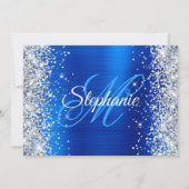 Silver Glitter Royal Blue Monogram 40e verjaardag Kaart (Achterkant)