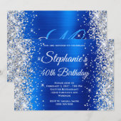 Silver Glitter Royal Blue Monogram 40e verjaardag Kaart (Voorkant / Achterkant)
