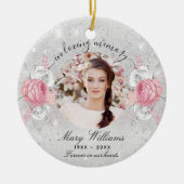 Silver glitter roze florals foto-herdenking keramisch ornament (Voorkant)