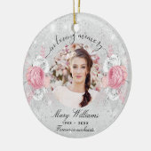 Silver glitter roze florals foto-herdenking keramisch ornament (Links)