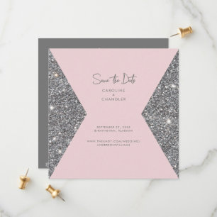 Silver Glitter & Roze foto Weduwnaar sparen de dat Save The Date