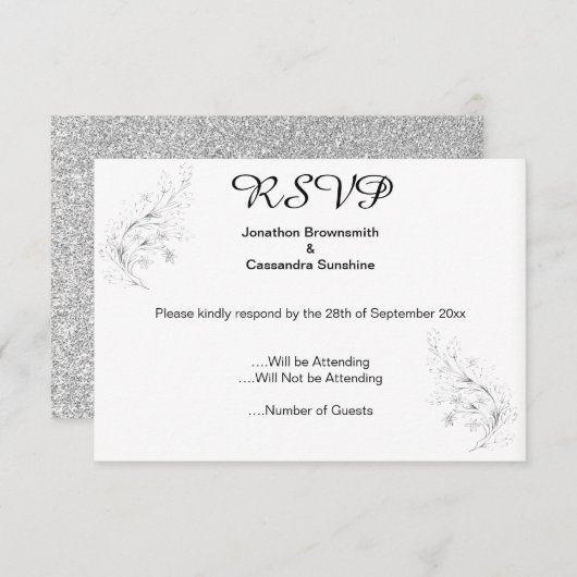 SILVER GLITTER RSVP KAART (Voorkant / Achterkant)
