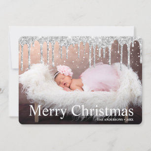 Silver Glitter schrijft prettige kerstfoto Feestdagenkaart