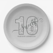 Silver Glitter Script Sweet 16 Papieren Bordje (Voorkant)