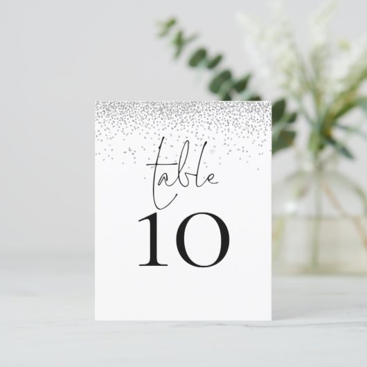 Silver Glitter Script Wedingstabel Number (Staand voorkant)