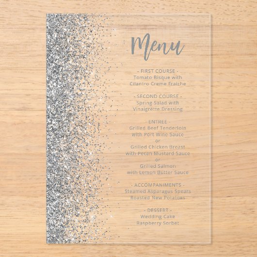 Silver Glitter Script White Wedding Acryl Uitnodigingen (Voorkant)