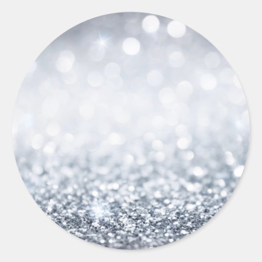 Silver Glitter Shimmer Custom Ronde Sticker (Voorkant)