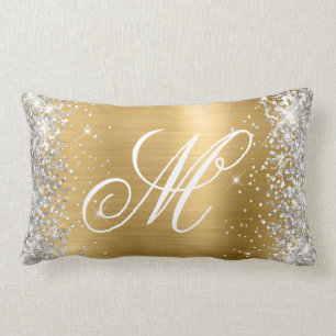 Silver Glitter Shiny Gold Foil Fancy Monogrammen Kussen