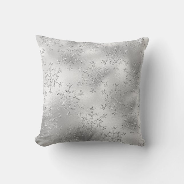 Silver Glitter Sneeuwvlokken Kussen (Voorkant)