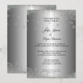 Silver glitter snewflakes bruiloft Uitnodiging (Voorkant / Achterkant)