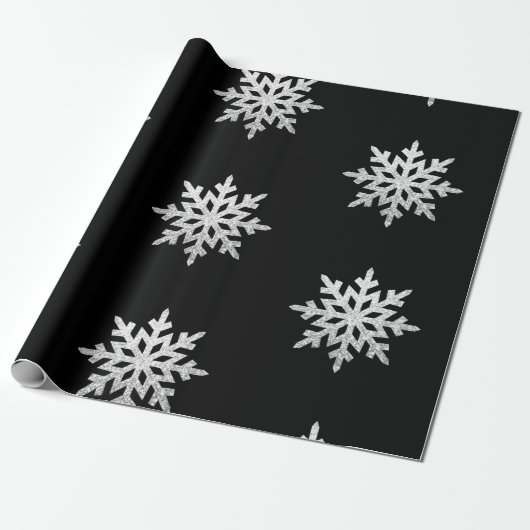Silver Glitter Snowflake Cadeaupapier (Uitgerold)
