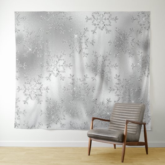 Silver Glitter Snowflake Photo Backdrop  Wandkleed (In Situ (horizontaal))