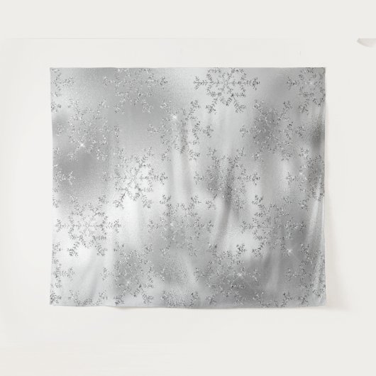 Silver Glitter Snowflake Photo Backdrop  Wandkleed (Voorkant (horizontaal))