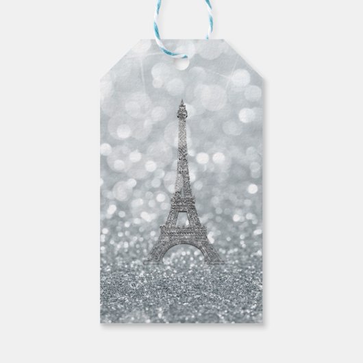 Silver Glitter Sparkle Bling Eiffel Tower Party Cadeaulabel (Achterkant)