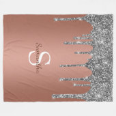 Silver Glitter Sparkle Drip Roos Gold Monogram Fleece Deken (Voorkant (Horizontaal))