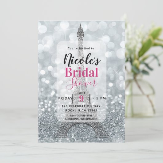 Silver Glitter Sparkle Eiffel Tower Vrijgezellenfe Kaart (Staand voorkant)