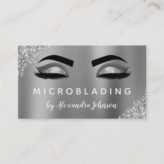 Silver Glitter Sparkle Eyelashes Microblading Visitekaartje (Voorkant)
