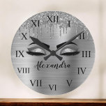 Silver Glitter Sparkle Eyelashes Monogram<br><div class="desc">Silver Faux Foil Metallic Sparkle Glitter Brushed Metal Monogram Name and Initial Eyelashes (Lashes),  Eyelash Extensions and Eyes Decorative Clocks. The design makes the perfect sweet 16 birthday,  wedding,  bridal shower,  anniversary,  baby shower or bachelorette party gift for someone looking for a trendy cool style.</div>
