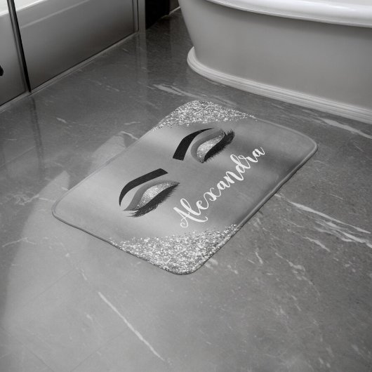 Silver Glitter Sparkle Eyelashes Monogram Naam Badmat