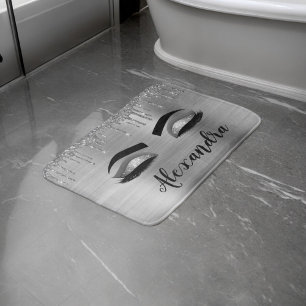 Silver Glitter Sparkle Eyelashes Monogram Naam Badmat