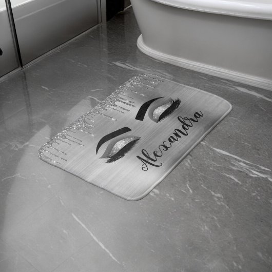 Silver Glitter Sparkle Eyelashes Monogram Naam Badmat