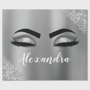 Silver Glitter Sparkle Eyelashes Monogram Naam Cadeaupapier