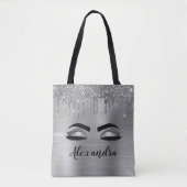 Silver Glitter Sparkle Eyelashes Monogram Naam Draagtas (Voorkant)