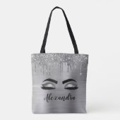 Silver Glitter Sparkle Eyelashes Monogram Naam Draagtas (Achterkant)