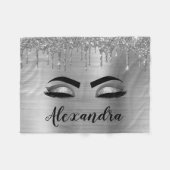 Silver Glitter Sparkle Eyelashes Monogram Naam Fleece Deken (Voorkant (Horizontaal))